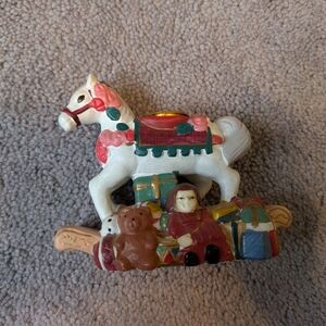 Vintage Ceramic Rocking Horse Candle holder Christmas Holiday Doll Teddybear